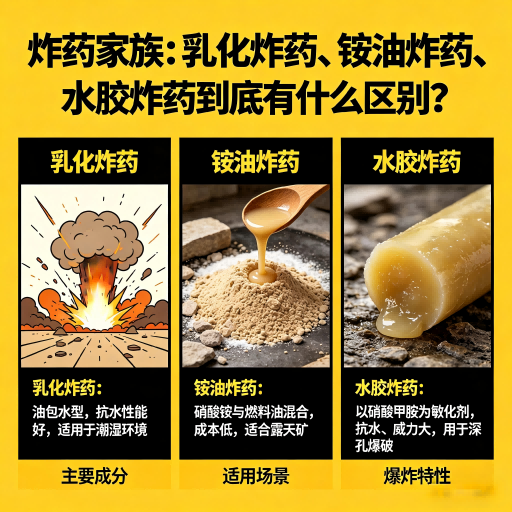 山南炸药家族：乳化炸药、铵油炸药、水胶炸药到底有什么区别？